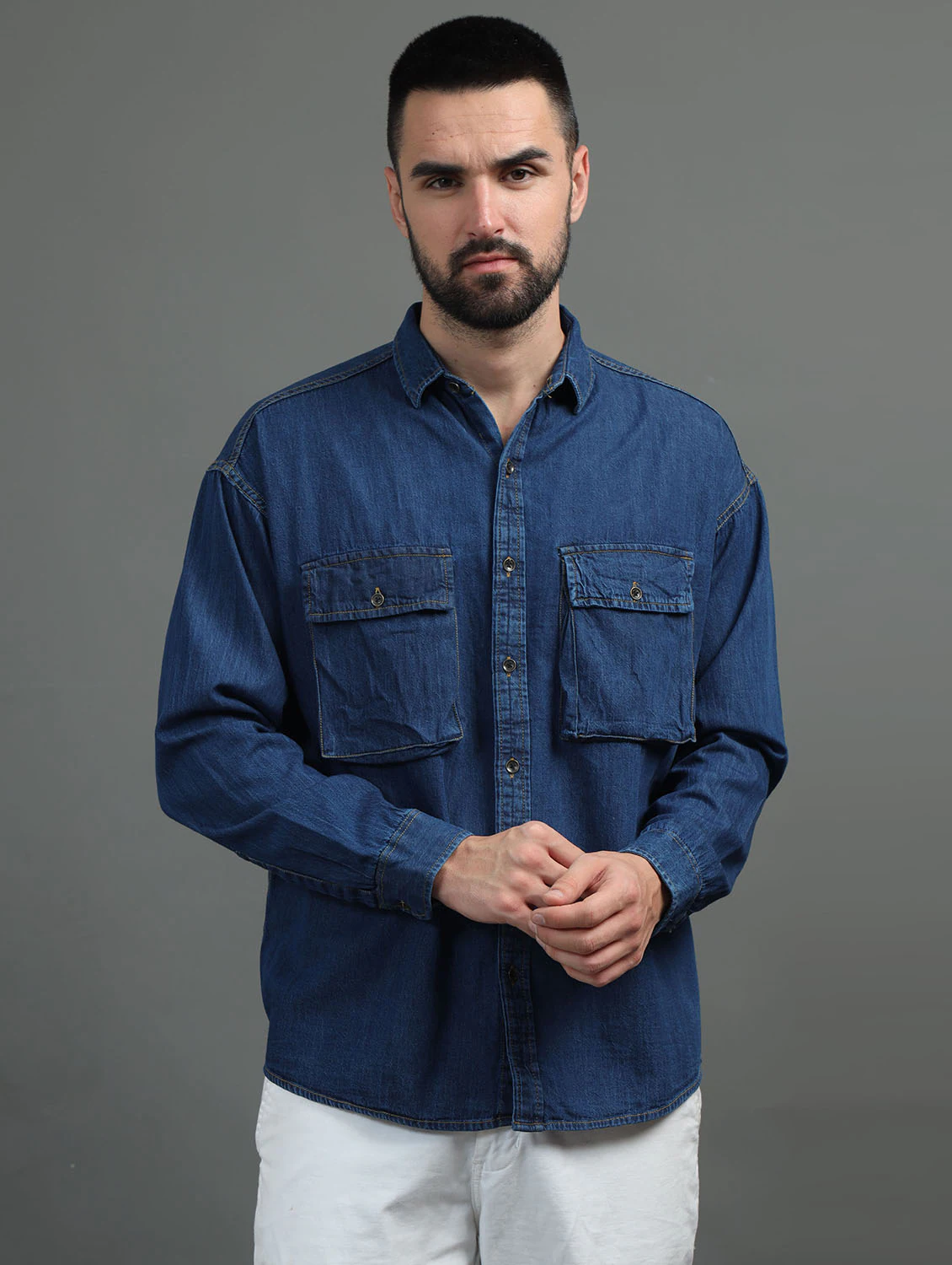 men denim blue shirt